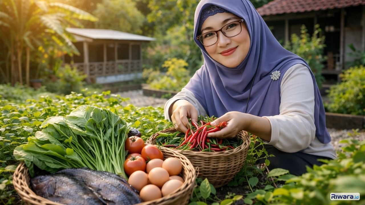 Ilustrasi Aktivitas panen pangan di pekarangan rumah (homestead) menjadi solusi strategis menjaga ketahanan pangan keluarga di tengah meningkatnya kebutuhan bahan pangan akibat program Makan Bergizi Gratis.